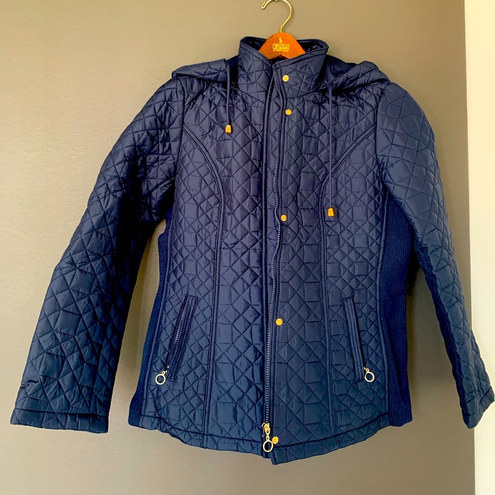 New Navy blue quilted streamlined winter jacket- size 6